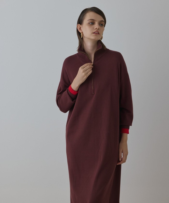 GRACECONTINENTAL バイカラーストレートニットワンピース ブラウン 36