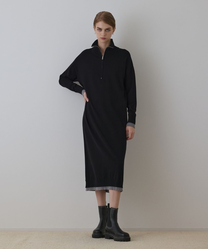 GRACECONTINENTAL バイカラーストレートニットワンピース ブラック 36