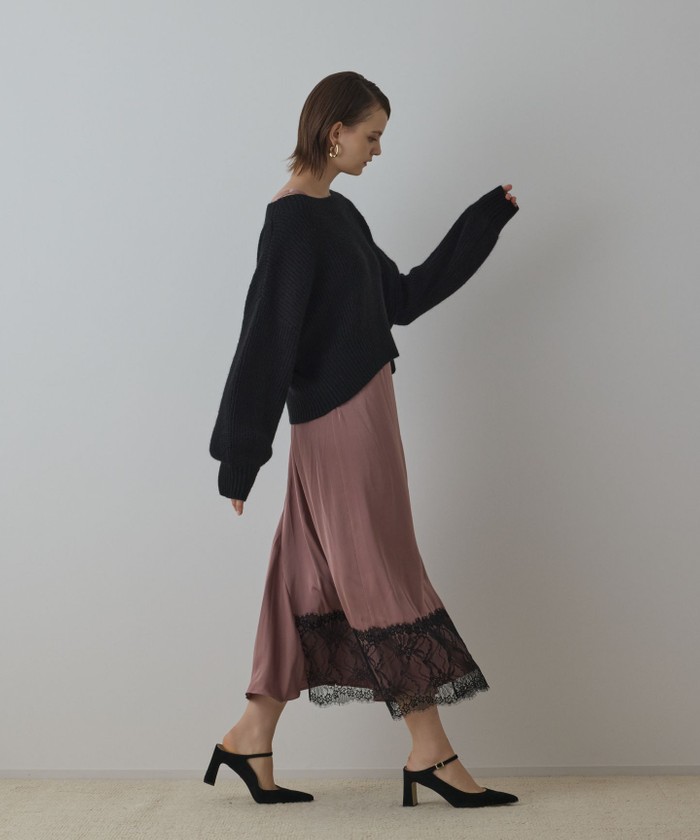 GRACECONTINENTAL サテンレースニットワンピース ブラック 36 GRACECONTINENTAL サテンレースニットワンピース ブラック 36