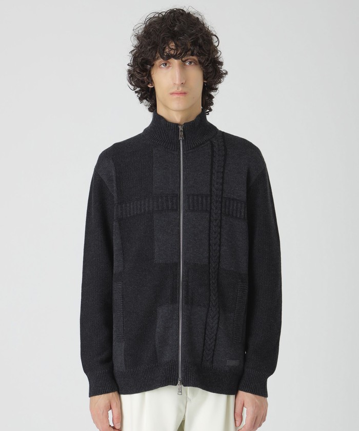 プレーティングカラーシャドーチェックドライバーズニット(508576648