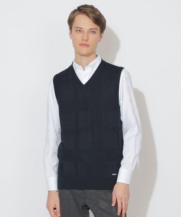 WEB限定】シャドーチェックニットベスト(508576653)｜HANKYU MEN'S