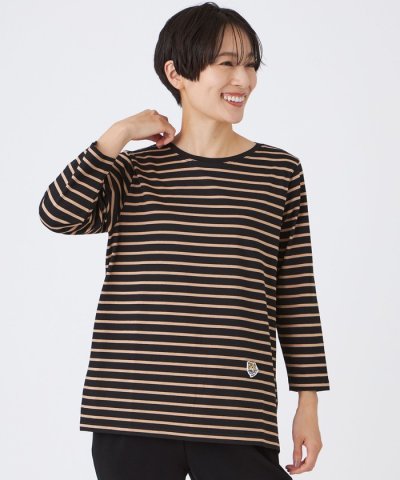 【L】【ウォッシャブル】タイガーパッチボーダーカットソー