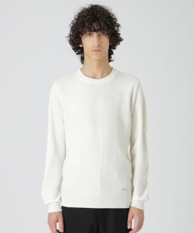 シャドーチェッククルーネックニット