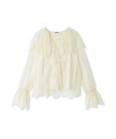 ラッフルカラーレイヤードレースブラウス