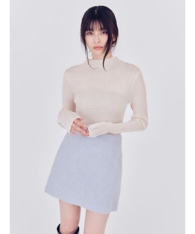 シアーリブニットハイネックプルオーバー