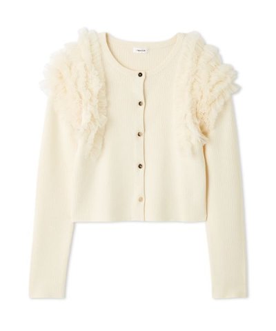 ショルダーチュールフリルニットカーディガン