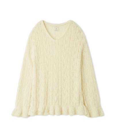 フェザー柄編みプルオーバー