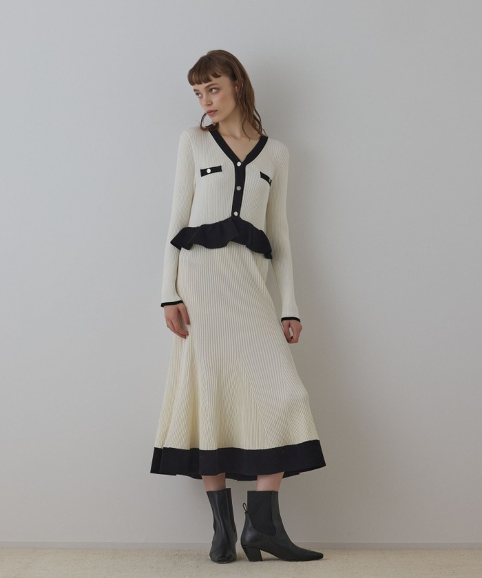 GRACECONTINENTAL バイカラーニットワンピース ホワイト 36