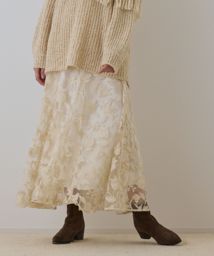 GRACECONTINENTAL エンブロイダリーフレアスカート キナリ 36