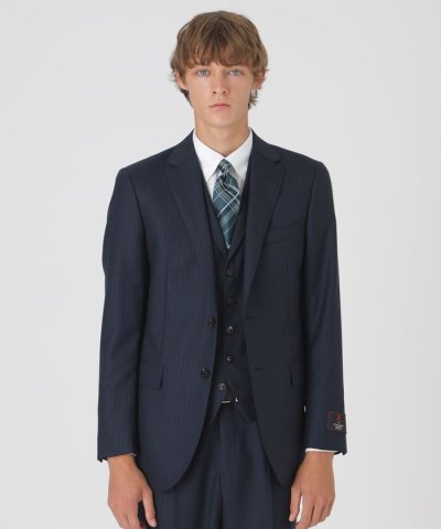 MIYUKIプルシャンブルーシャドーストライプスリーピーススーツ