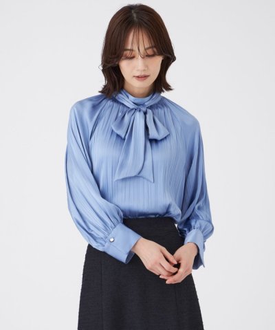 【ウォッシャブル】プリーツサテンブラウス