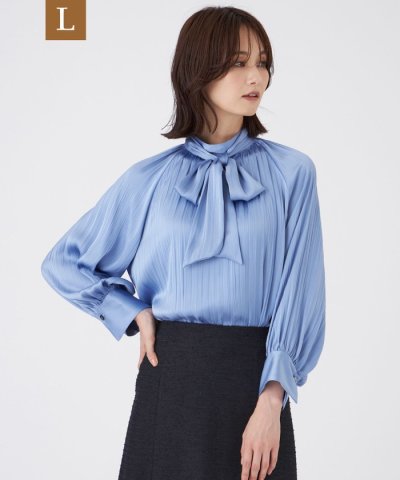 【L】【ウォッシャブル】プリーツサテンブラウス