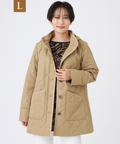 【L】【光・遠赤外線吸収発熱】【マシンウォッシャブル】ダイヤキルトフーデッドコー