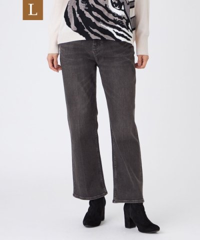 【L】【カタログ掲載】【マシンウォッシャブル】ブラックデニムセミフレアパンツ