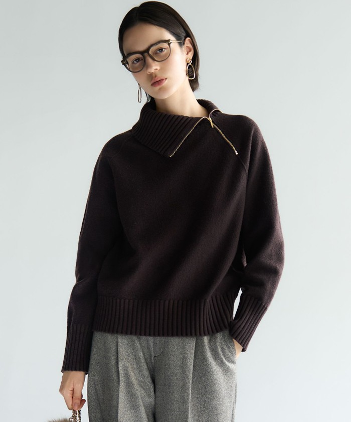 ボイルドウールコンビ ジップ タートルニット(508594987)｜阪急百貨店