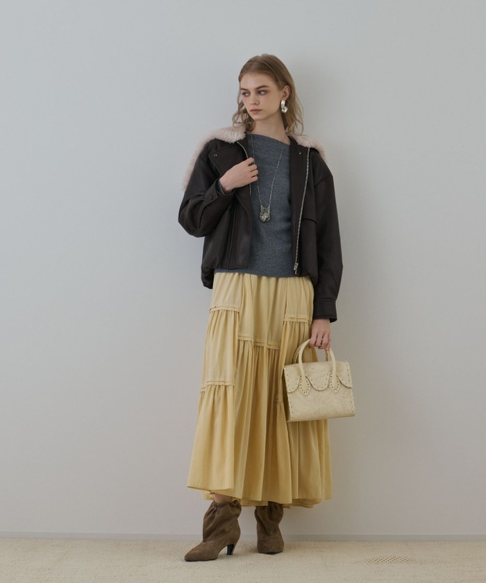 GRACECONTINENTAL フェイクレザーボンバージャケット ダークブラウン 36 GRACECONTINENTAL フェイクレザーボンバージャケット ダークブラウン 36