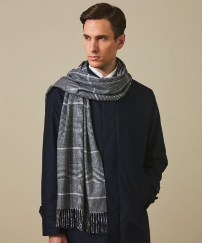 【カシミヤ100％】 幅広 マフラー_グレンチェック柄(40×180)