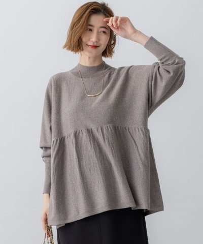 【洗える】ウールギャザー ドルマンスリーブ ニット