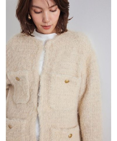 金釦ラメシャギーツイードニットジャケット