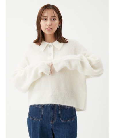 【USAGI ONLINE・ZOZOTOWN限定カラー】ビジュー釦クロップドポロ