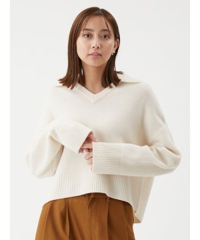 ウールカシミヤ衿付きVネックニット