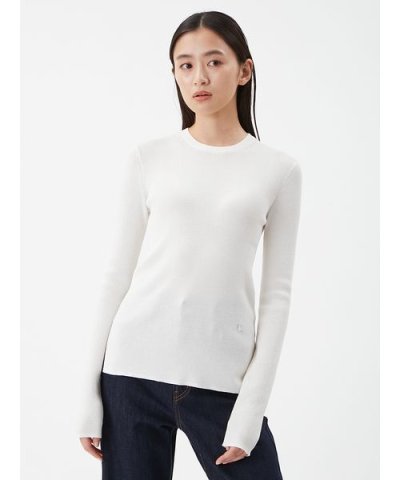 シアーラメクルーネックリブニット