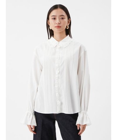 フリルカラーパフスリーブブラウス