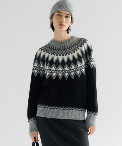 【洗える】ジャガード クルーネック ニット