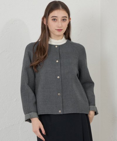梳毛リバーノーカラーショートコート