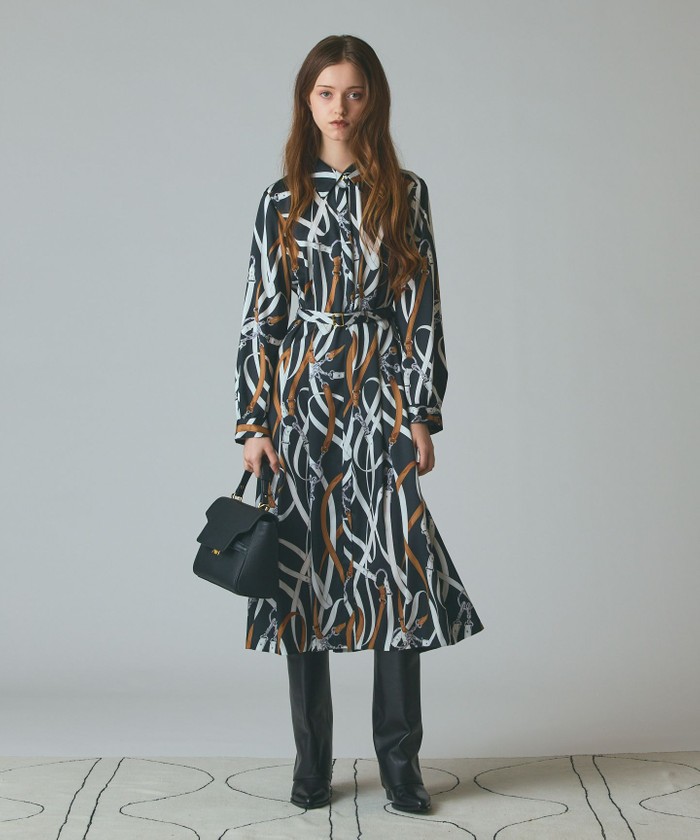 GRACECONTINENTAL ベルトプリントシャツドレス ブラック 38 GRACECONTINENTAL ベルトプリントシャツドレス ブラック 38