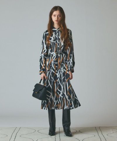ベルトプリントシャツドレス