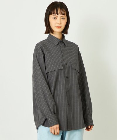 GREY LABAL ウールストライプオフィサーシャツ
