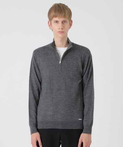 シャドーチェックハーフジップニット