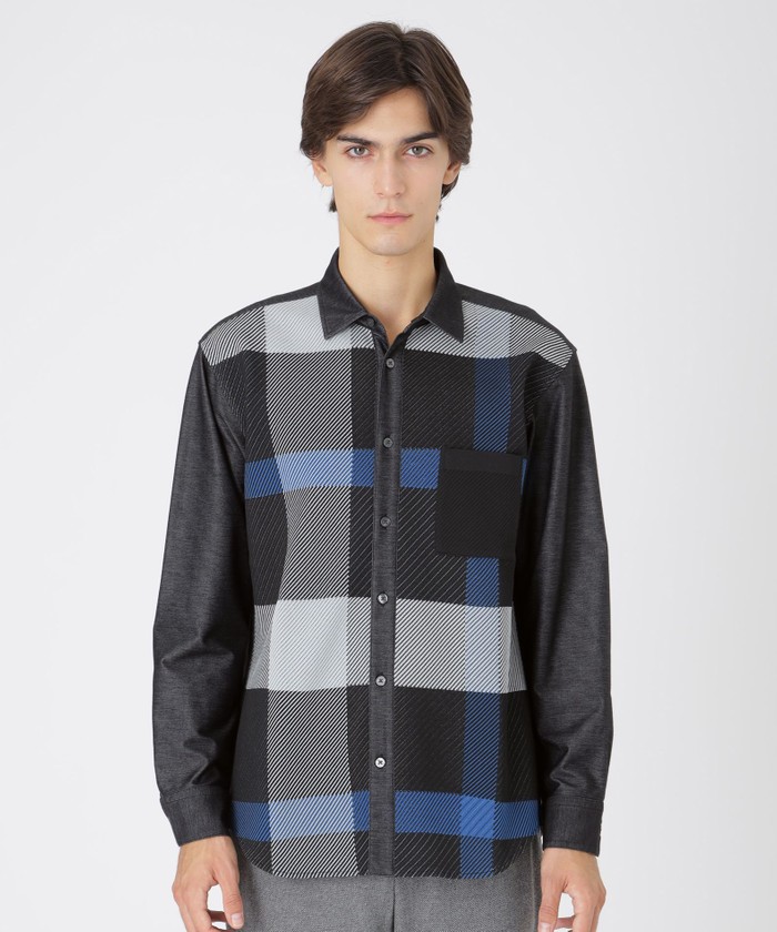 パネルチェックニットドッキングシャツ(508585760)｜HANKYU MEN'S