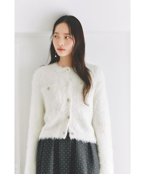 フレイアイディー　ダブルフェイスシャギーカーディガン　ホワイト　アイボリー FRAY I.D（フレイアイディー）の「ダブルフェイスシャギー