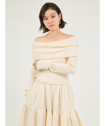 オフショルニットドッキングワンピース