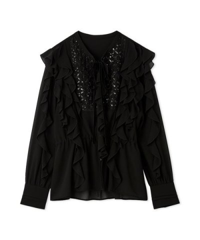 [L.B CANDY STOCK]ビジューフリルブラウス