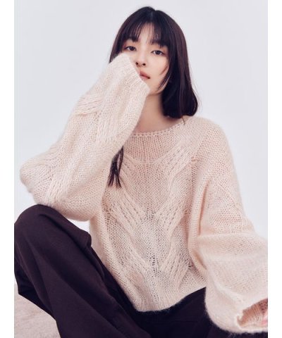 アルパカスパンコールケーブルニット