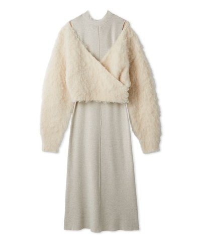 オフショルニット付きレイヤードワンピース