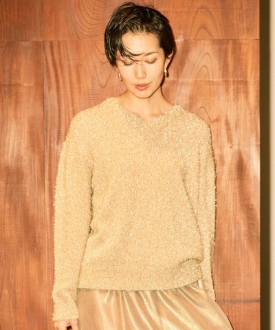 【カタログ掲載・洗える】フェザーラメプルオーバー ニット