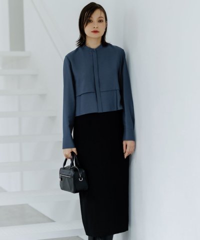 【洗える】ウールワッシャーツイル シャツドッキング ワンピース