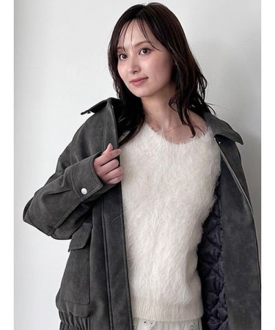 マルチファブリックボアカラーブルゾン