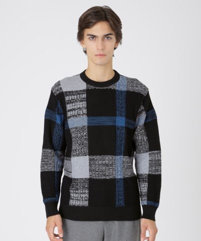 テクスチャーミックスクレストブリッジチェックニット