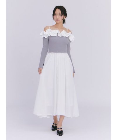 【限定カラー】【WEB限定00サイズ】フリルカラーニットコンビワンピース