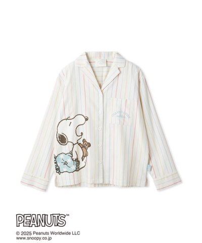 【PEANUTS】オリジナルアート レインボーストライプネルシャツ
