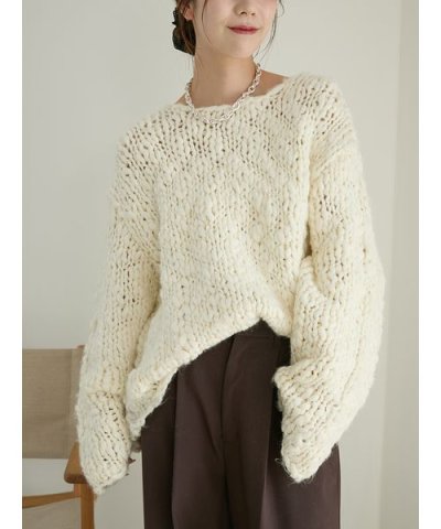 ウール混ハンドニットプルオーバー