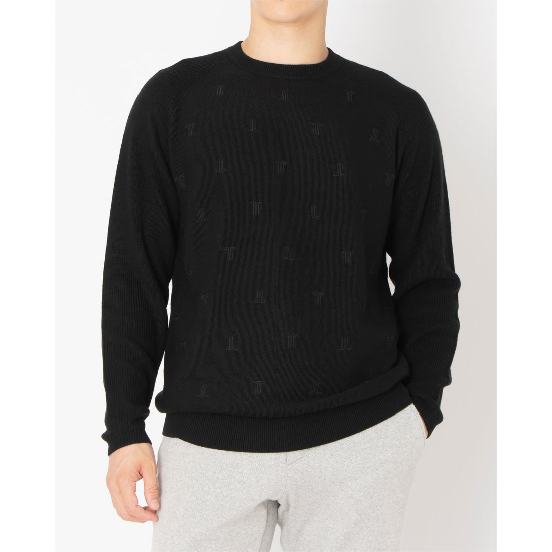 LANVINSPORT ランバン スポール LANVIN SPORT セミ梳毛JL刺繍クルーネックセータ ブラック 42