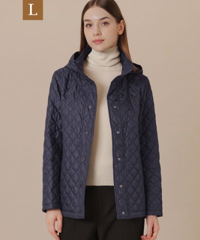【L】キルティングタフタフーデットショートコート