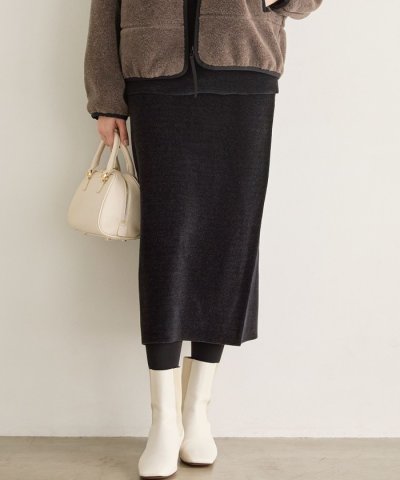 【SLOW/一部店舗限定】ベロア風ニット スカート