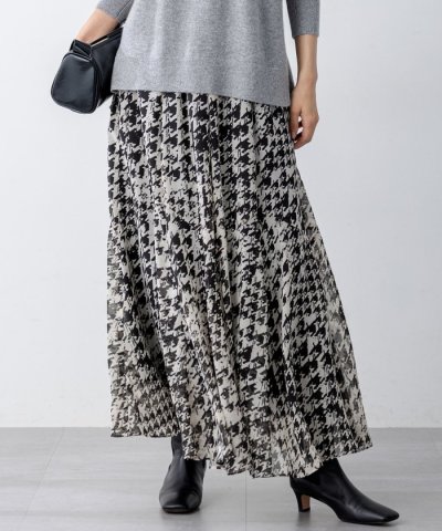 【洗える】ハウンドトゥースアートプリント ギャザー スカート